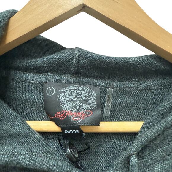 NWT Ed Hardy Eagle Wool Angora Blend Full Zip Hoodie Sweater Gray Size Large - Picture 6 of 10